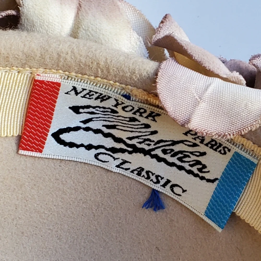 Rare Mr John‎ Classic Vintage Hat Beige Brimmed Floral Halo Church Tea Hat